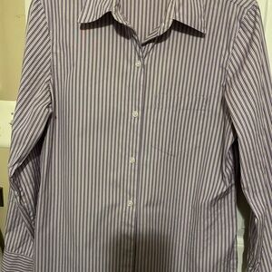 Company Ellen Tracy Lavender, black and white Striped Button Down Shirt.